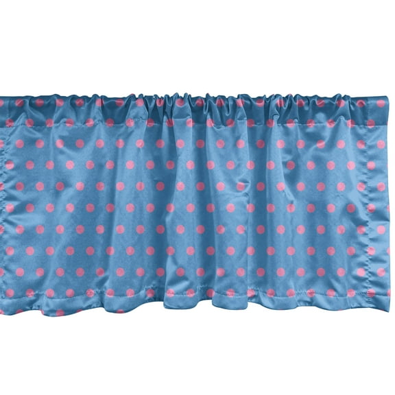 Ambesonne Pink Polka Dots Window Valance, Round Hip Motifs, 54" X 18", Pink and Sky Blue