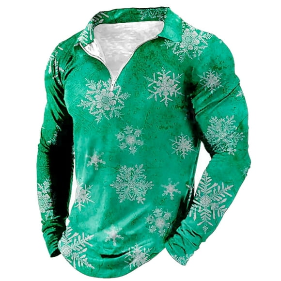 FhsagQ Men's Shirts Men Shirts for Super Fit Mens Christma Autumn Lapel Top Long Sleeved Shirt Print Casual Fashion Men's Shirts Support Comfortsoft Men Shirts Tops Green S