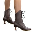 thumbnail image 4 of Mostsola Womens Victorian Boots Retro Dress Booties Lace up Low Heel Mid Calf Boots, 4 of 8
