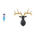 thumbnail image 1 of Adorno de muñeca geisha japonesa con cabeza de ciervo de resina, escultura de pared, figura artística, estatua de alce, pieza decorativa pintada a man, 1 of 8