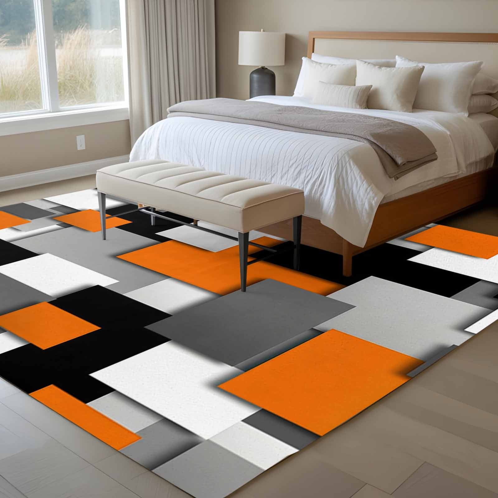 Burnt Orange Black Geometric Area Rug 5x8 Washable Rug Non Slip Modern Abstract Art Block Large Area Rug Soft Stainresistant Indoor Floor Carpet for Living Room Bedroom Home Office Dining Room