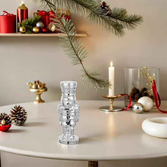 TABLZONE Reflective Disco Nutcracker Statue Silver Glass Gift for Holiday Celebration 1Pack