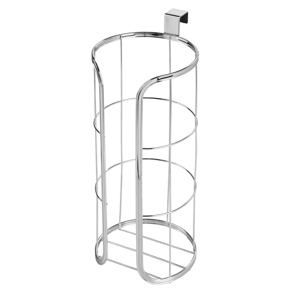 Stores 3 Extra Rolls mDesign Modern Over The Tank Hanging Toilet Tissue Paper Roll Holder and Reserve for Bathroom Storage Holds Jumbo-Sized Rolls Durable Metal Wire Chrome 