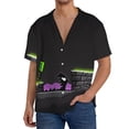 thumbnail image 7 of Lsque Geometry Dash print Men's Cuban Collar Short Sleeve Shirt Summer Beachwear Casual Button Down Fashionable Vacation Leisure Shirt-Small, 7 of 7