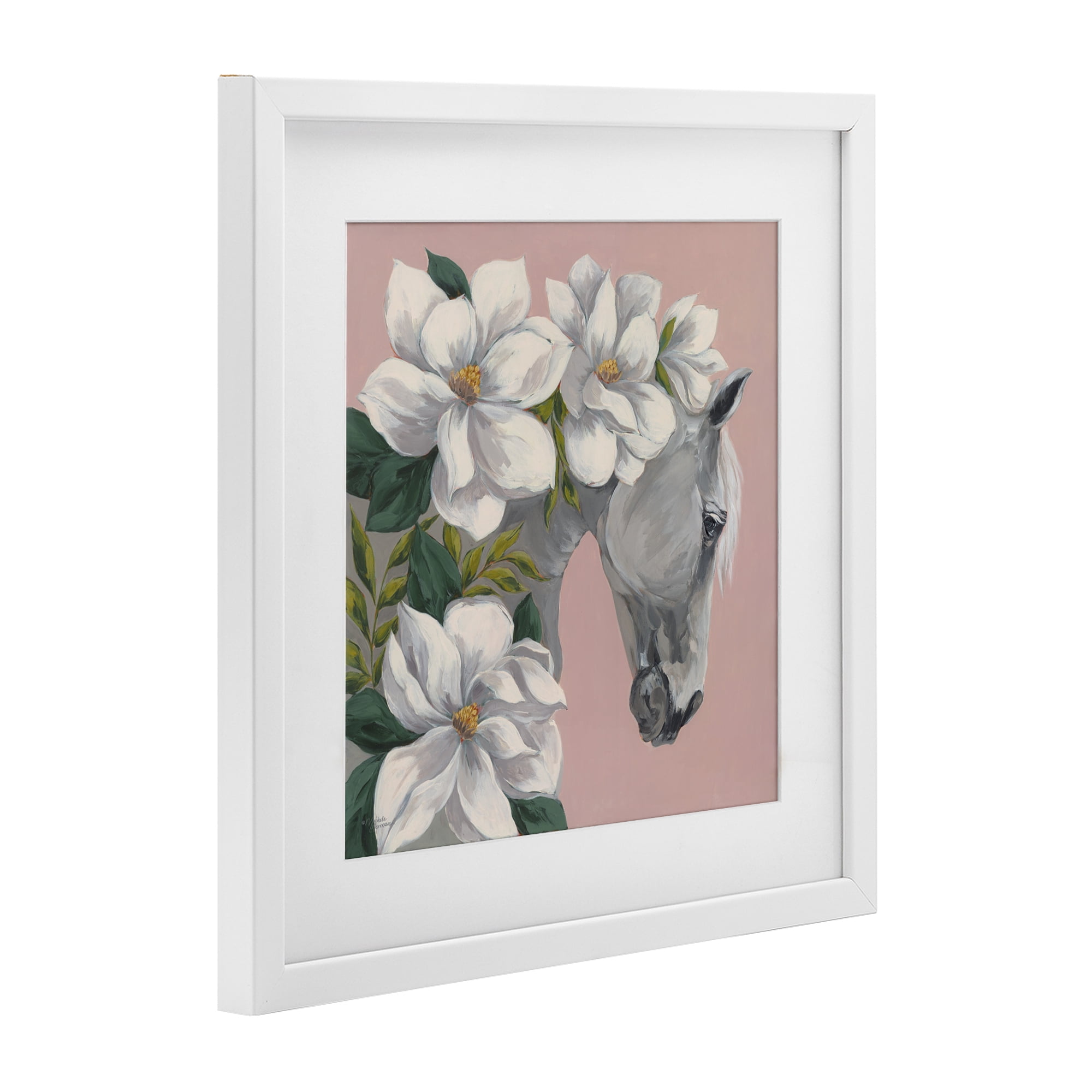 Stupell Industries Sweet Maggie Floral Horse White Framed Print Under Glass, design by Michele Norman