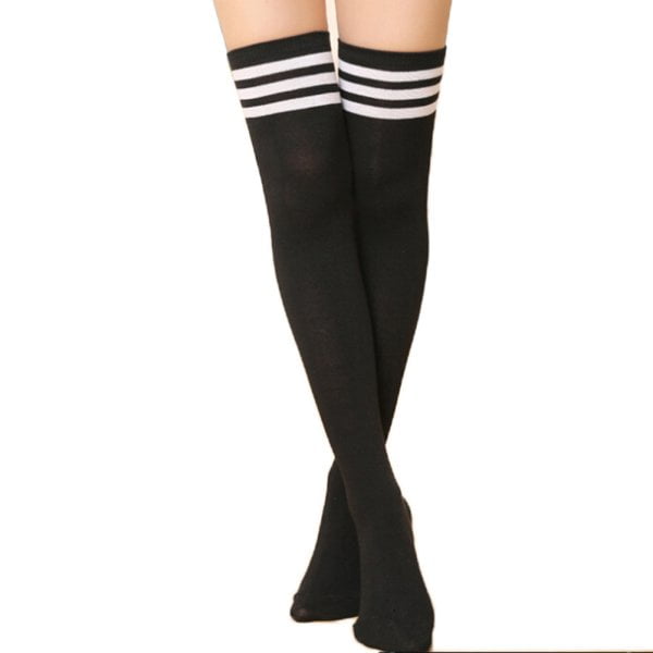Women Thin Stripes Tube Thigh High Tights Over Knee Socks Casual High ...