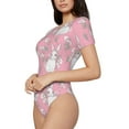 thumbnail image 2 of Haiem Rabbit And Flower Women's Crew Neck Short Sleeve Bodysuit Tops Stretchy Slim Basic-Small, 2 of 9