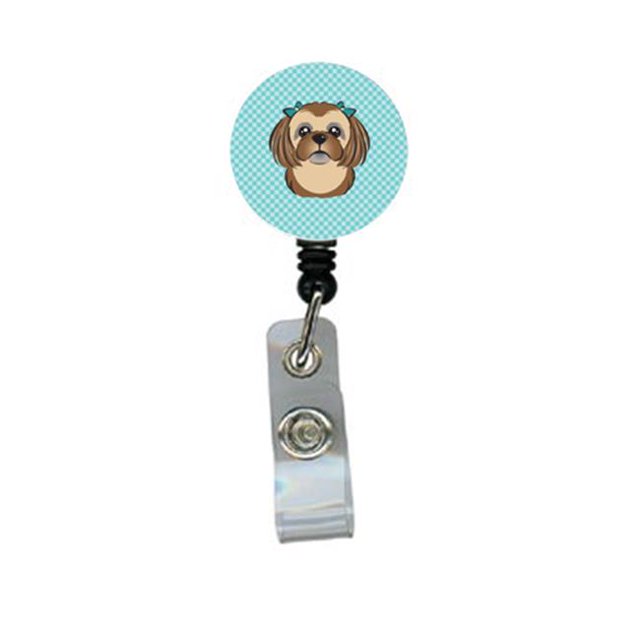 Damier Bleu Chocolat Brun Shih Tzu Badge Rétractable