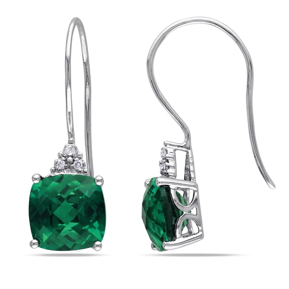 Everly Women’s 5 3/8ct TGW Created Emerald Diamond Accent 10k White Gold Shepherd Hook Earrings