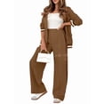 thumbnail image 3 of Women'S Fall Spring 2 Piece Blazer Outfits Business Casual Oversized Jacket Wide Leg Work Pants Dark Brown XXL, 3 of 9