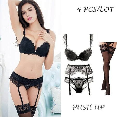 

Sexy Push Up Bra & Panty & Garter & Stocking Lingerie Set
