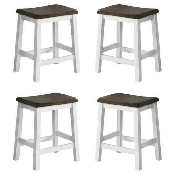 Home Square 24" Wood Backless Barstool in Gray and White - Set of 4
