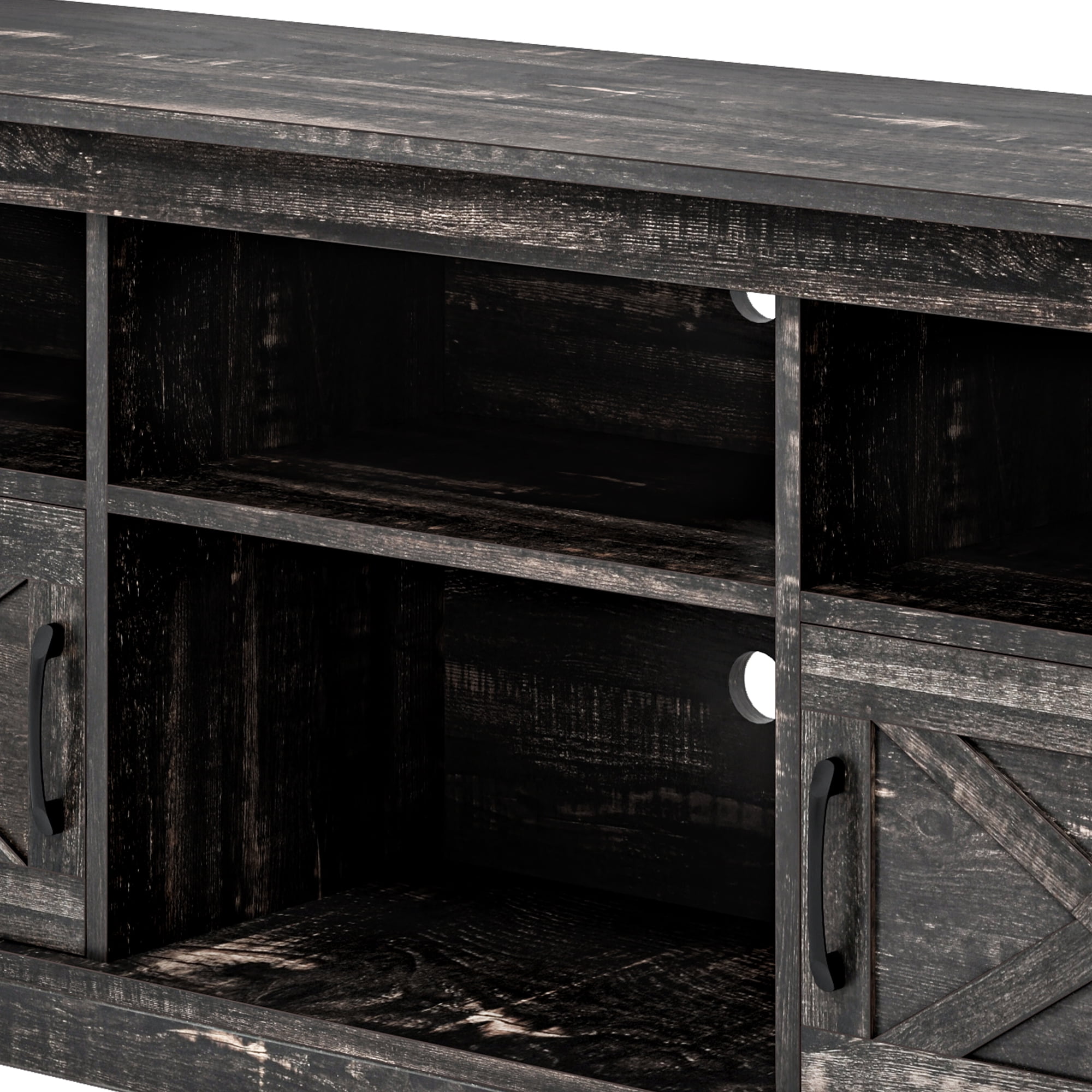 Uforic Farmhouse-Inspired TV Stand with Power Outlet, LED-Lit Media Console, Simplistic TV Cabinet for Living Room or Bedroom, Dark Rustic Oak, 59 Inch