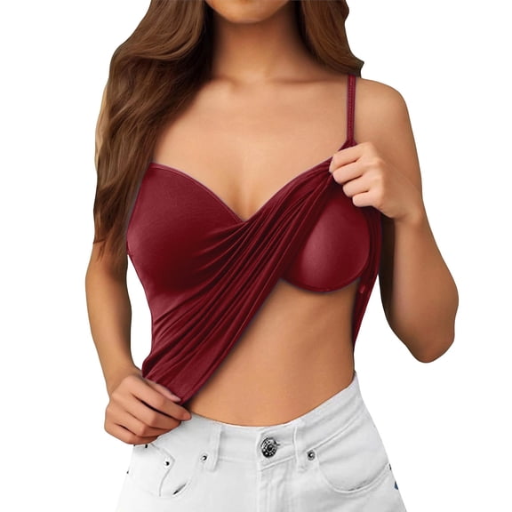 Alun Womens V-Neck Sleeveless Camisole with Built in Bra Summer Casual Spaghetti Strap Basic Tank Tops Plus Size Pure Color Seamless Cozyt Stretch Tight Cami 2- XL