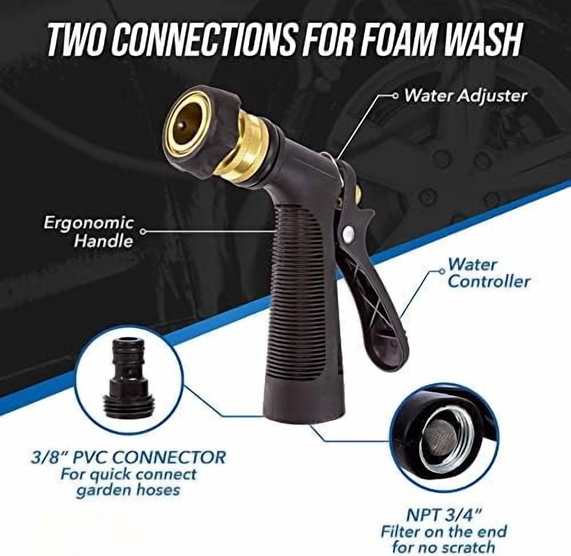 Car Wash Foam Gun + Microfiber Wash Mitt - Works with Any Soap - Garden Hose Car Foam Sprayer - Foam Cannon Car Wash Kit - Car Accessories Foam Blaster (Black Foam Gun with Mitt)