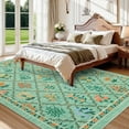 thumbnail image 3 of FairOnly 10'x13'Blossom & Grid Machine Washable Area Rug Pastoral Low Pile Non Slip Carpet for Modern Living Bedroom Decor,Green, 3 of 7