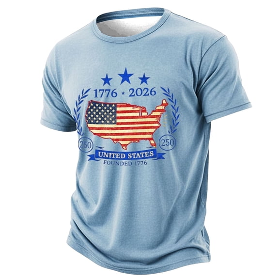 Iaqnaocc 250th Anniversary Usa Shirt for Men Retro 250th Anniversary Usa Shirt Shirts Independence Day Crew Neck Freedom 2026 Summer 250th Anniversary Patriotic Tee Light Blue XXXL