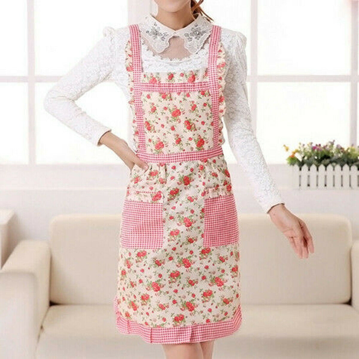 Womens Mens Cooking Aprons Chef Kitchen Restaurant Bib Apron Dress With Pocket 