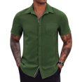 thumbnail image 5 of bnaln Men's Short Sleeve Polyester Shirts Dress Shirt Wedding Hawaiian Button Down Shirts Summer Beach Casual T Shirts,Classic Regular Fit,Green,Size M, 5 of 7