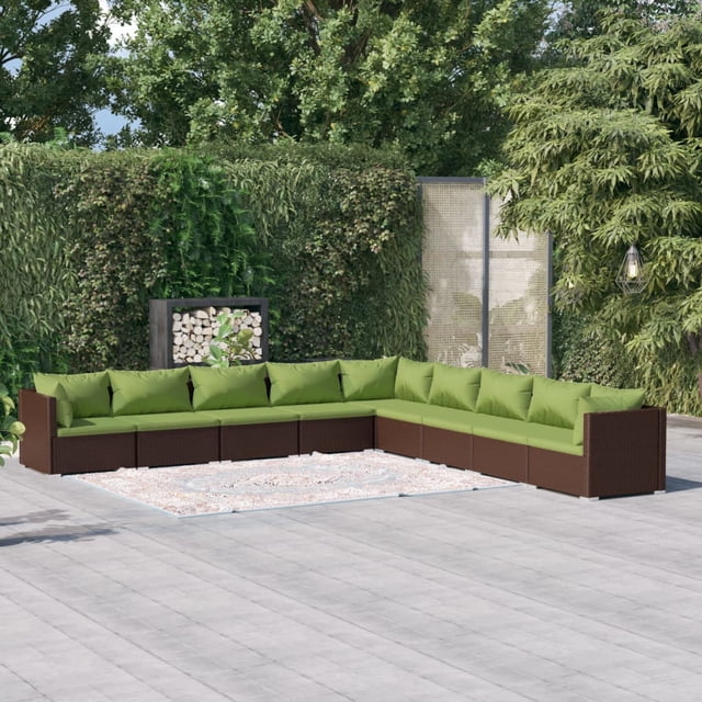 vidaXL Ensemble de Salon de Jardin 9 Pcs avec Coussins en Rotin Poly Brun