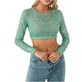 thumbnail image 2 of Eiyaclvo Glitter Tops for Women Sequin Crop Top Long Sleeve Crew Neck Solid Color Shirts Slim Fit Tees Sparkle Crop Top for Concert Party, 2 of 6