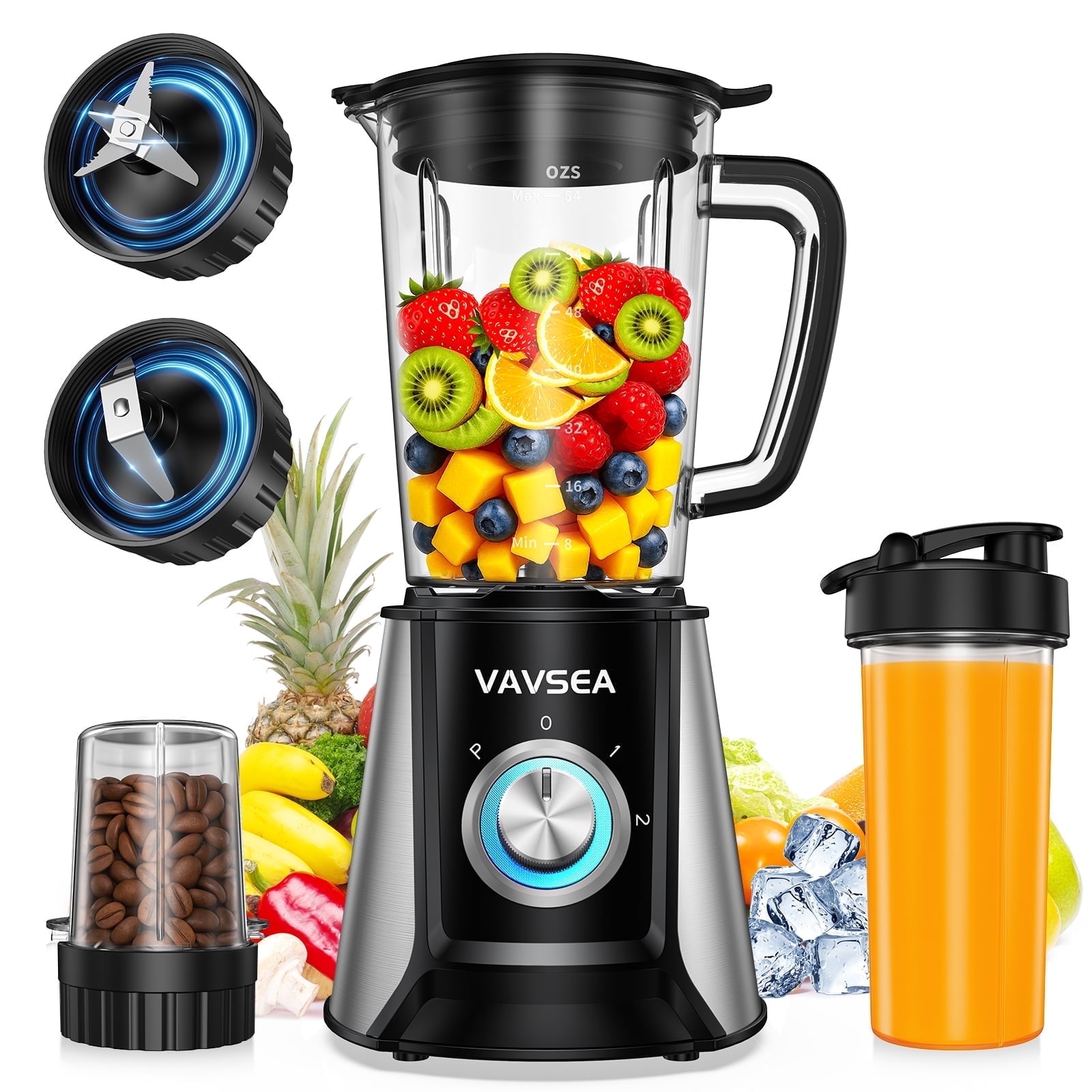 VAVSEA 3-in-1 Blender for Smoothies, 1000W Smoothie Blender for Kitchen, 54 oz Blenders and Grinder Combo for Ice Crushing, Nuts, Shakes, BPA-Free, Gifts for Christmas