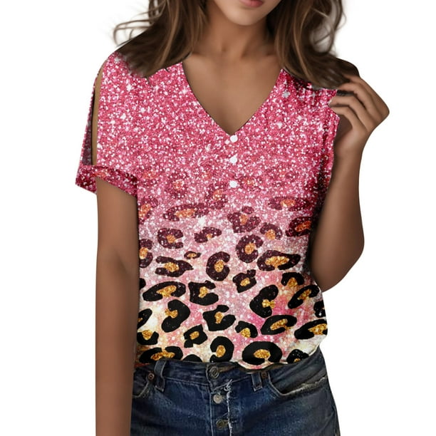 Cathalem Shirt for Women Loose Tees Tops Casual Female Crew Neck Short  Sleeve Blous,Hot Pink M 