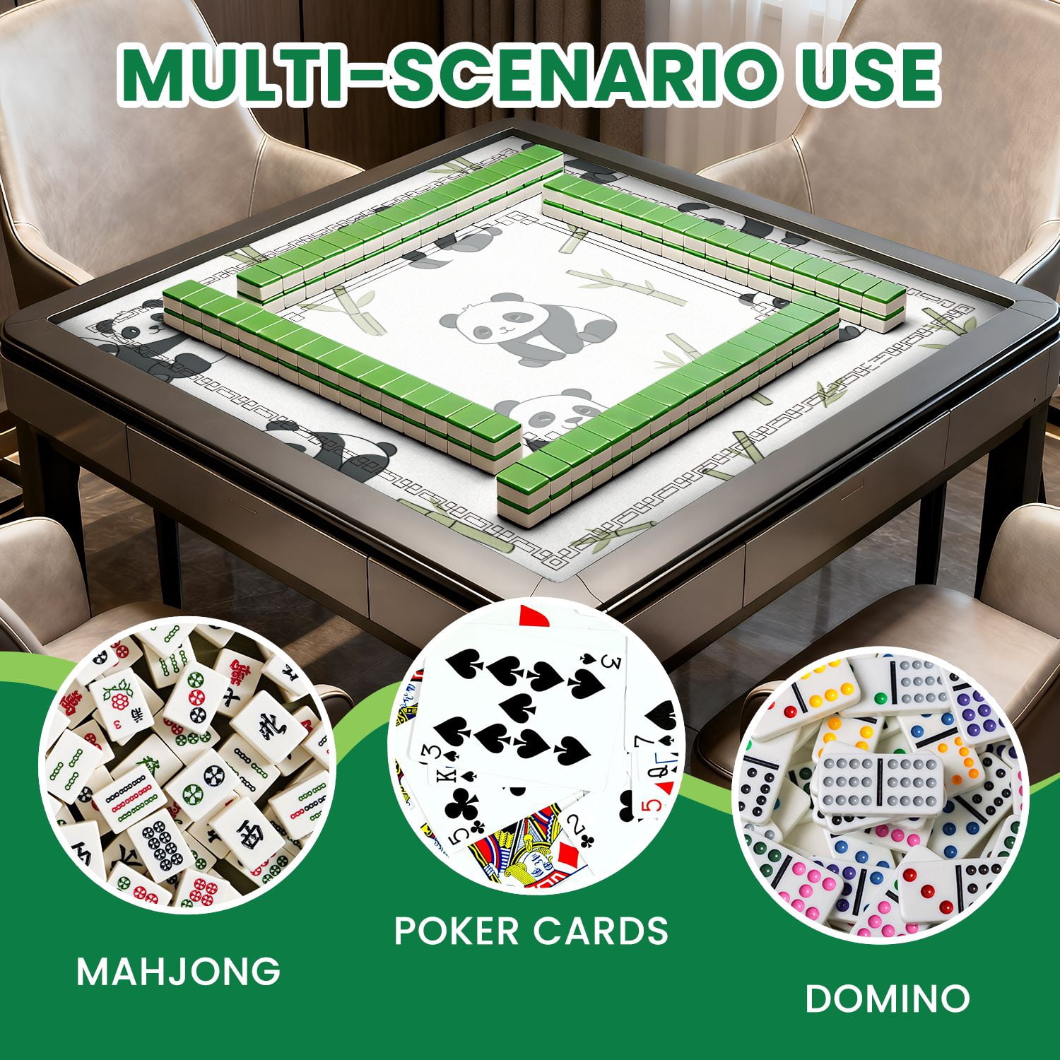 Mahjong Mat 31.5" x 31.5" Bear seamless panda polar bear bamboo teddy scarf repeat tile cartoon Non-Slip Noise Reduction American Mahjong Tiles Table Cover for Dominoes Poker Card Board Games Gift