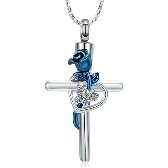 Rose Flower Butterfly Cross Urn Necklace for Ashes Cremation Jewelry Pendant Personalized Cremation Jewelry