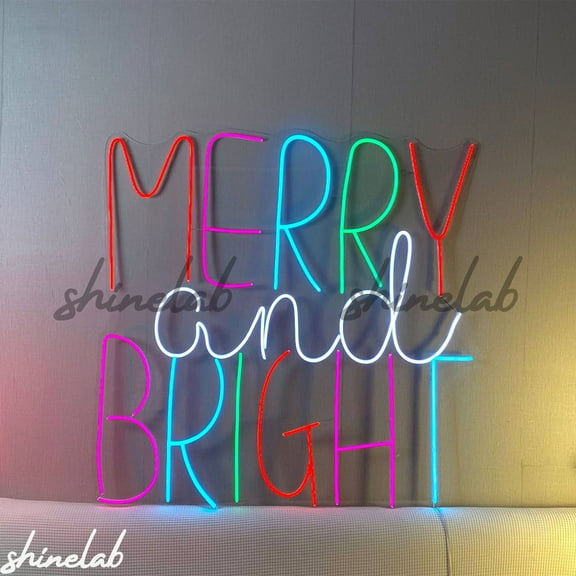 Shinelab Merry and Bright LED Neon Sign, Christmas Decor, Christmas Neon Sign