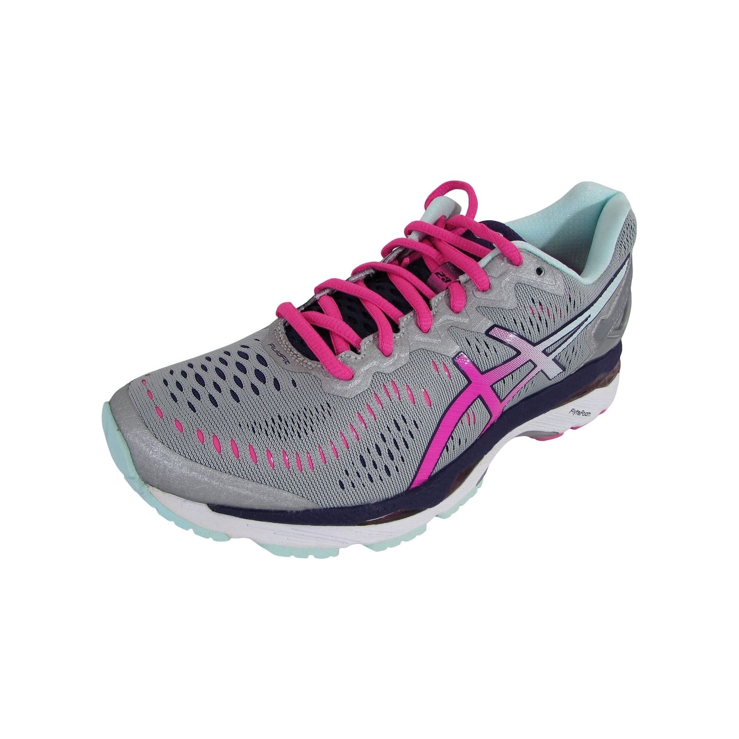 Asics Womens GEL-Kayano 23 Running Shoes, Silver/Pink Glow/Purple Wide 6 -  