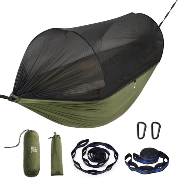 Sunyear Double & Single Camping Hammock with Tent-Like Mosquito Net & Aviation Aluminum Poles (NOT a Face-Hugging Net), Easy Setup 600lbs