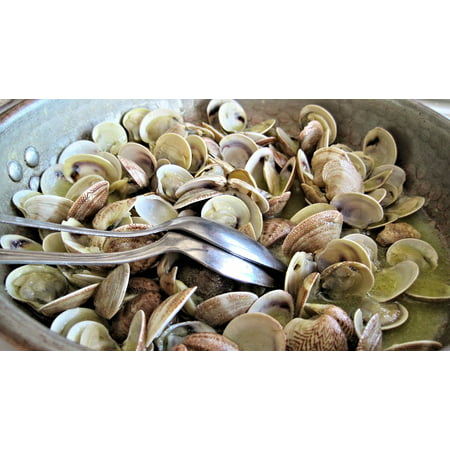 Canvas Print Seafood Fish Steamed Clams Sea Food Italy Fresh Stretched Canvas 10 x