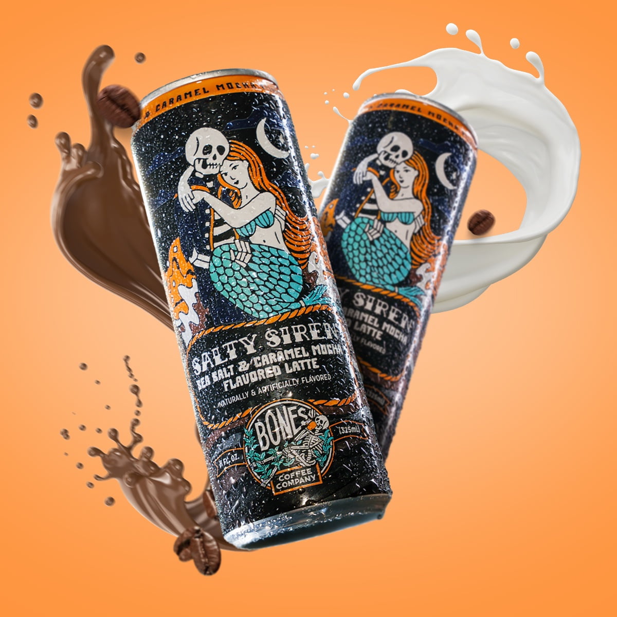 Bones Coffee Salty Siren Latte, Caramel Mocha Sea Salt Flavored Ready-to-Drink Coffee with Cows Milk, 11 fl oz Can