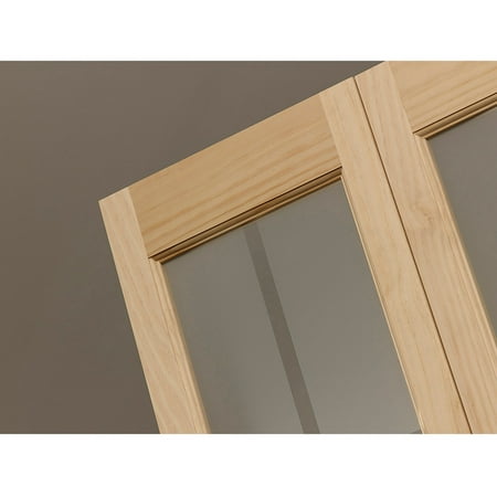AWC Model 373 Mission Wood Frame With Glass Bifold Door 36"wide x 80"high Unfinished Pine