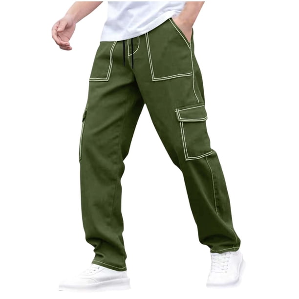 Pantalones de Pierna Recta Hombres Casual Multi Bolsillo Protección de Ropa de Trabajo Color Sólido Pantalones Diarios