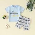 thumbnail image 2 of TOWED22 Baby Boy Toddler Clothes 2pcs Round Neck Short Sleeve Top Cargo Shorts Dinosaur Truck Print Summer Outfits(Blue,3-6 M), 2 of 4