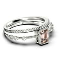 thumbnail image 2 of 1.75 Carat Emerald Cut Morganite And Diamond Moissanite Thin Engagement Ring, Slim Wedding Ring in 925 Sterling Silver With 18k White Gold Plating Bridal Rings Set, Promise Ring, Anniversary Ring, 2 of 3