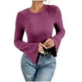 thumbnail image 2 of Homenesgenics Long Sleeve Shirts for Women Women Casual Solid Flare Sleeve Tops Blouse Knitted Sweater, 2 of 9