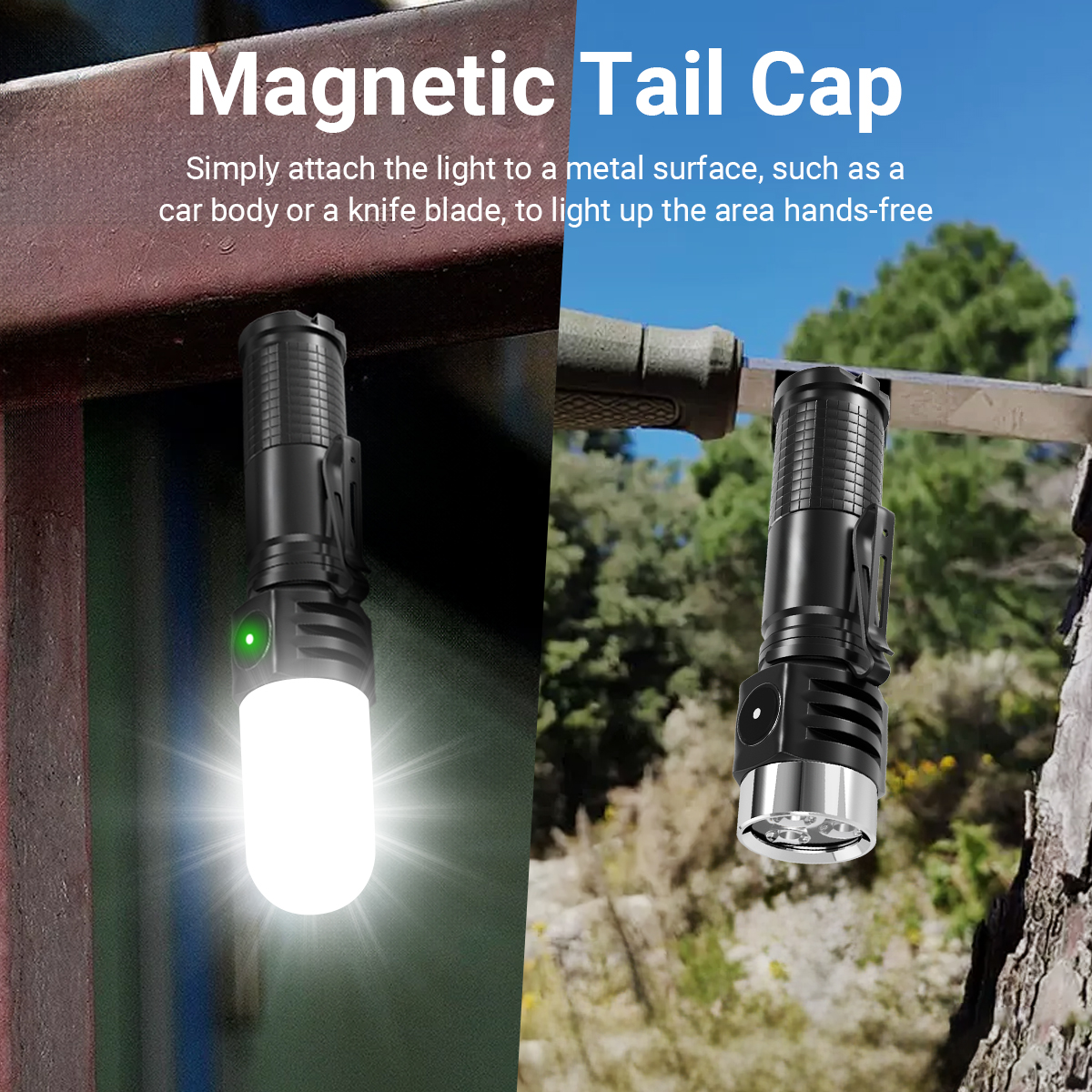 2pcs Super Bright USB Rechargeable LED Flashlight, 4Modes with Three Wicks and Magnetic Bases, EDC Pocket Working Light with Diffuser Cover and Portable Clips for Camping, Emergency,Hurricane Outage