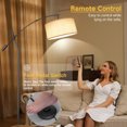 thumbnail image 4 of OUTON Modern Arc Floor Lamp with Remote, Adjustable Boom Arm Dimmable LED Standing Lamp, with Hanging Drum Shade Tall Reading Light for Living Room (Black+Beige shade), 4 of 8