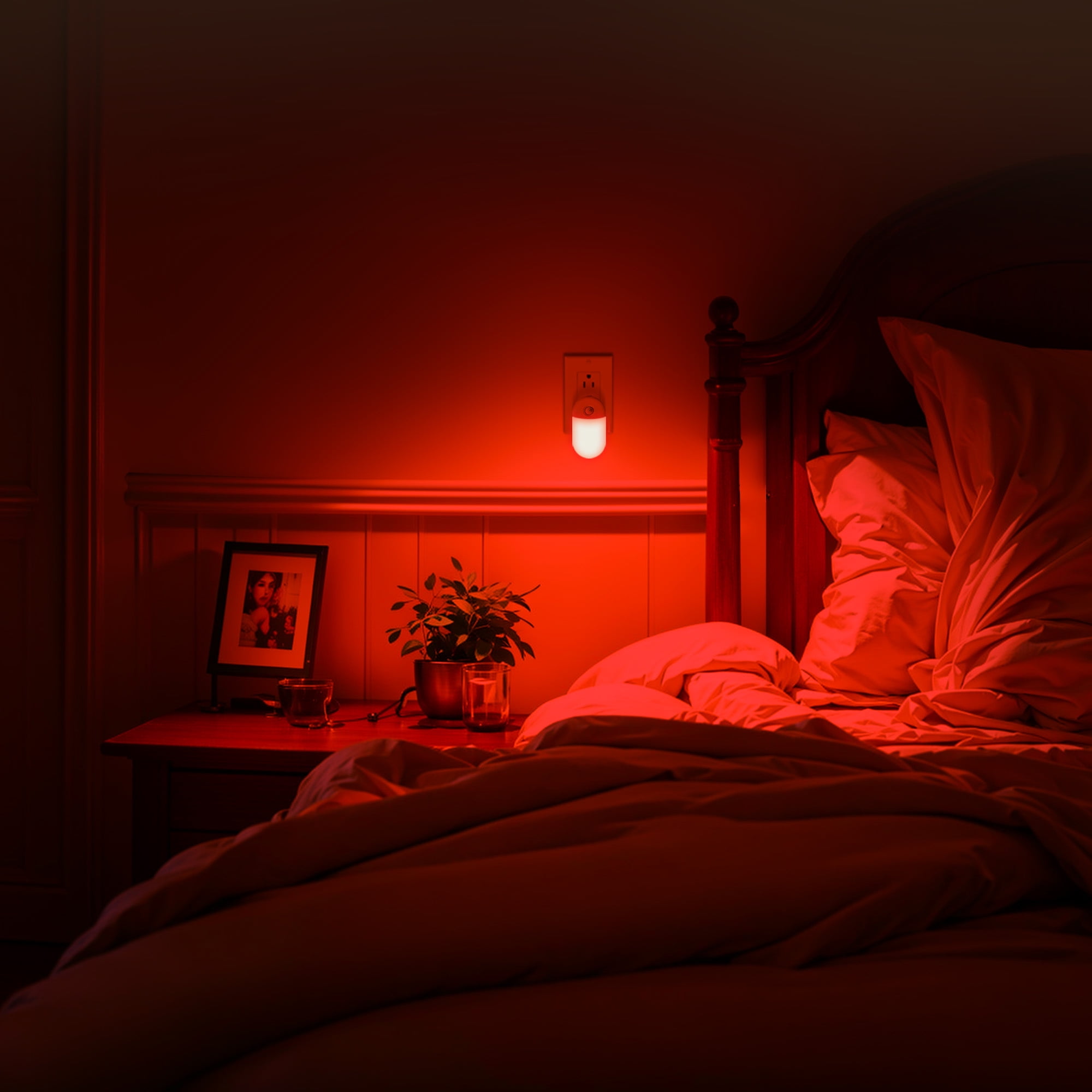 LED Red Motion Sensor Night Light Plug-In, Dual-Level Dimming Red Light for Kids, Hallway, Holiday or Christmas Décor (2-Pack)