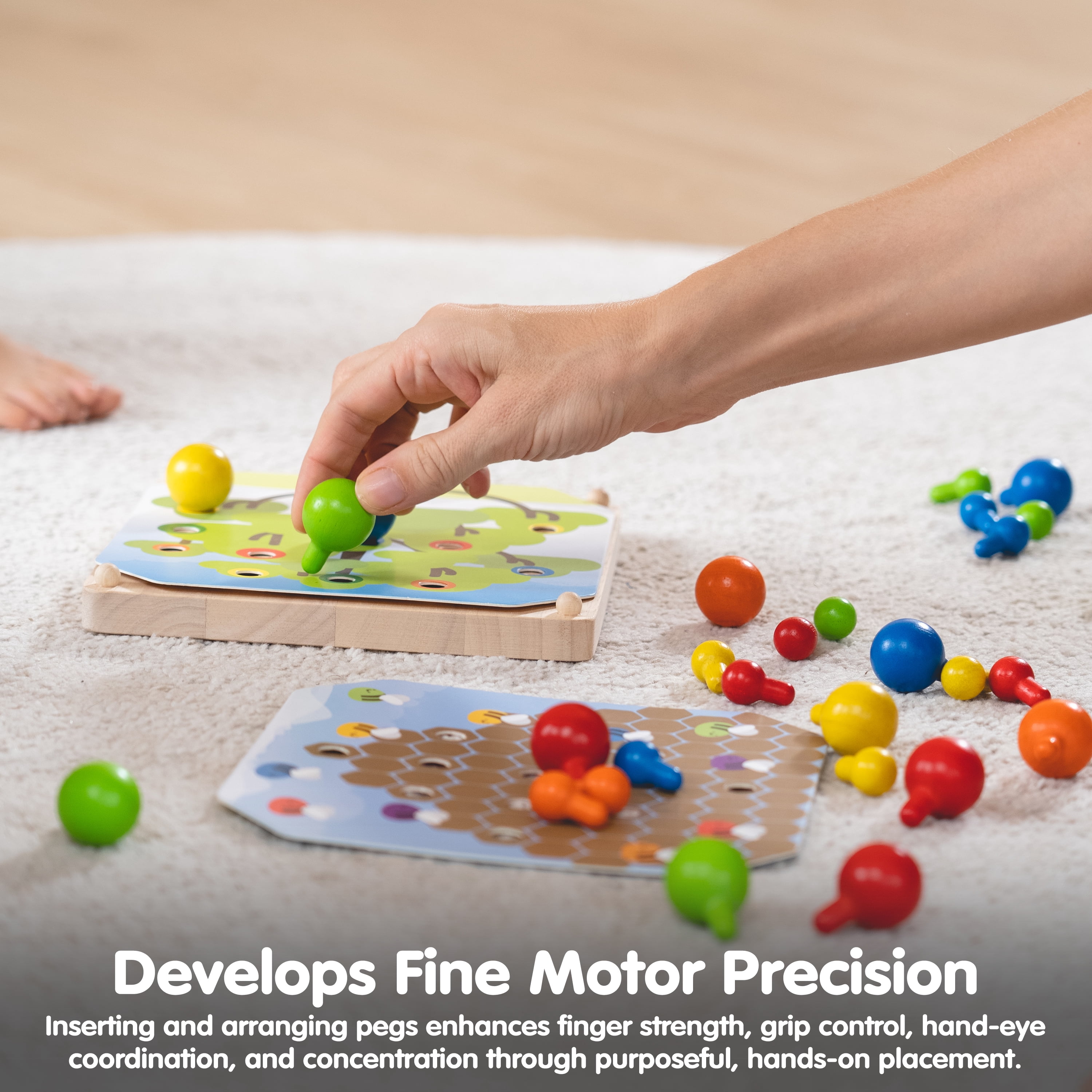 PlanToys® Creative Peg Board Wooden Toy for Kids Ages 3+ | Montessori Educational Game for Imagination, Fine Motor Skills & Coordination | Eco-Friendly Learning Set