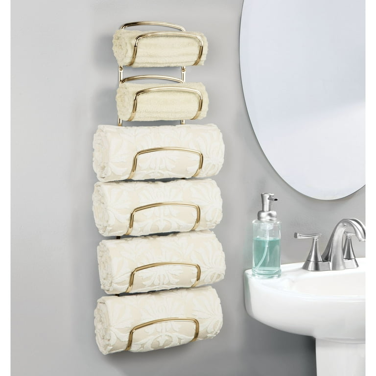 mDesign Steel Towel Holder for Bathroom Wall Wall Mounted Organizer Soft Brass Walmart