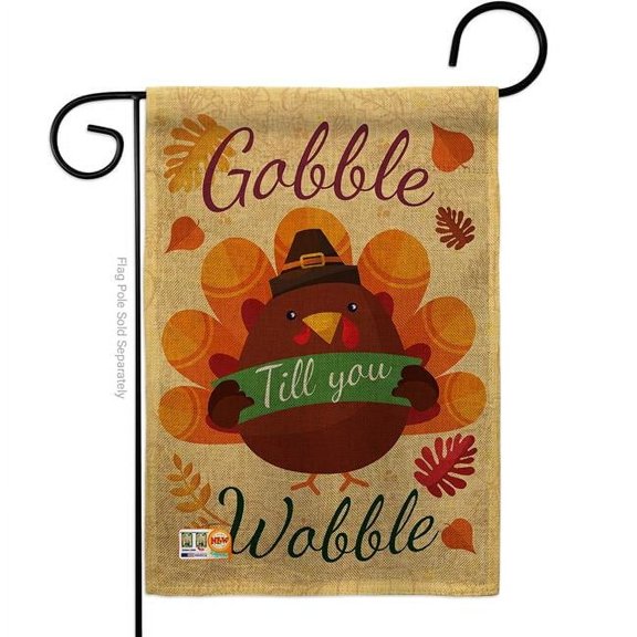 Breeze Decor BD-TG-G-113063-IP-DB-D-US17-BD 13 x 18.5 in. Gobble Till you Wabble Burlap Fall Thanksgiving Impressions Decorative Vertical Double Sided Garden Flag