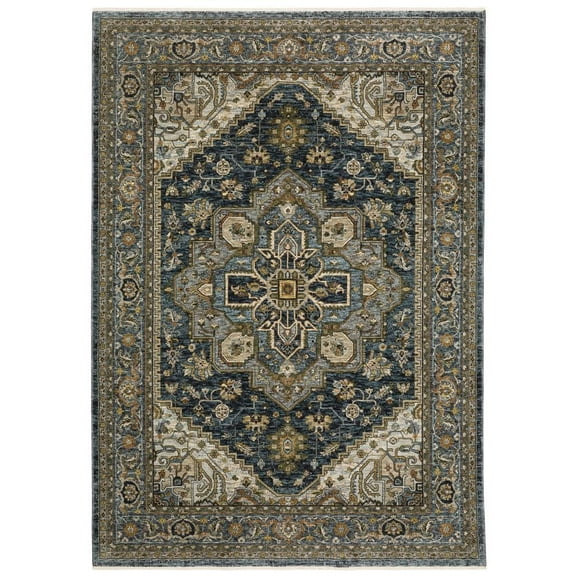 Oriental Weavers Aberdeen Area Rug - 1144Q - 3'3" x 5' - in Blue/ Taupe - Vintage Inspired, Stain Resistant, Family and Pet Friendly , Entrway, Bedroom Rug