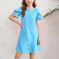 thumbnail image 2 of Shachafan Girls Summer Dresses Short Sleeve Casual Round Neck Straight Beach Dress With Ruffle Daily Use Dress for Girls, 2 of 4