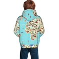 thumbnail image 6 of Kll Unisex Kids Boys Girls Hooded Pocket Pullover Hoodies-World Travel Line Icons Map, 6 of 9