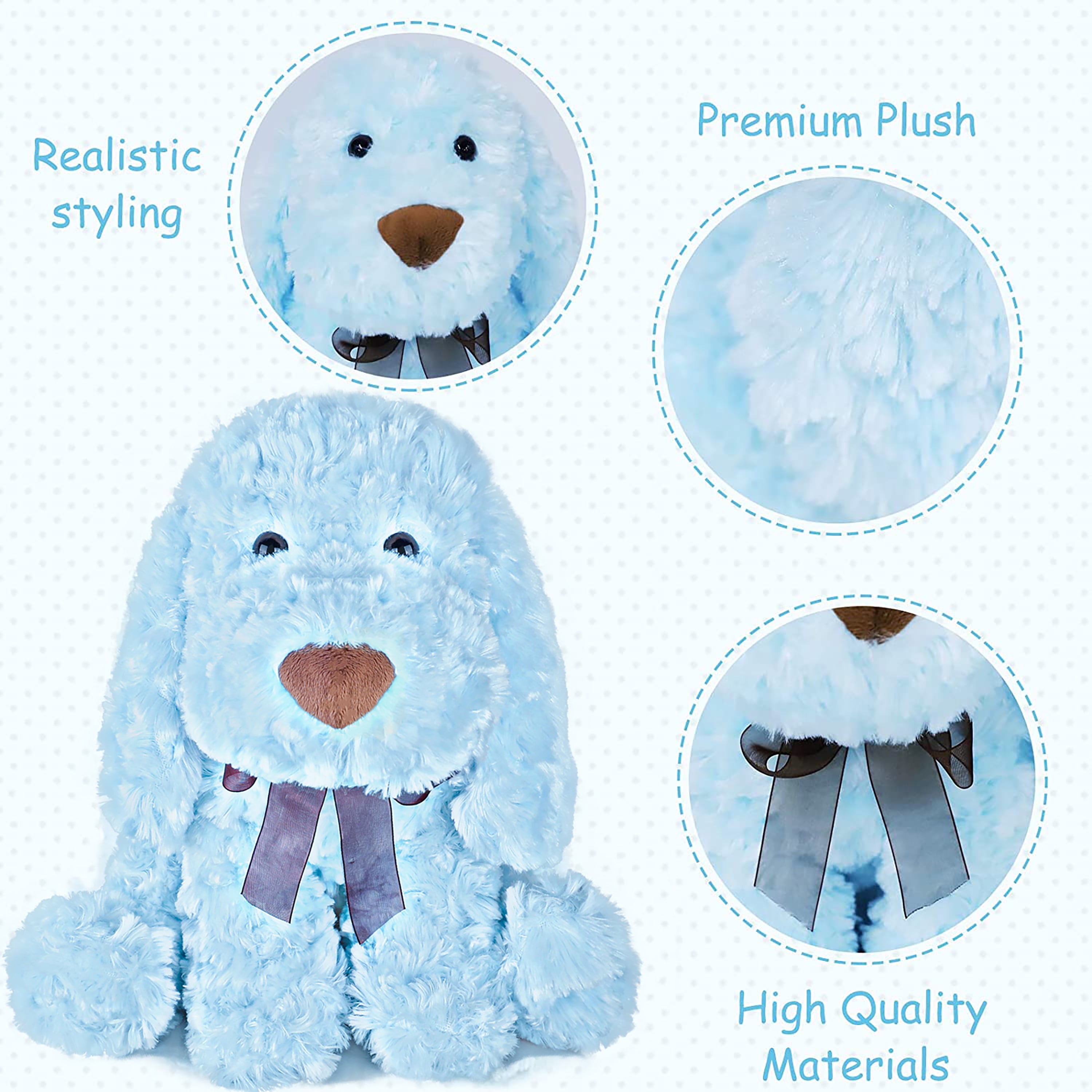 WEIGEDU Furry Poodle Puppy Dog Blue Stuffed Animal Plush Toys for Kids Boys Girls Birthday Bedtime Xmas Gift, 11.8 inches, Blue