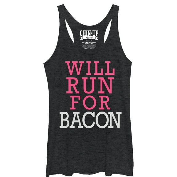 Women's CHIN UP Will Run for Bacon Racerback Tank Top Black Heather Large